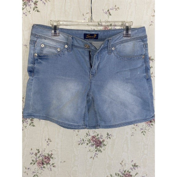 Seven7 Pants - Seven 7 Womens 8 Denim Light Wash Faded Distressed Embelished Pockets Shorts